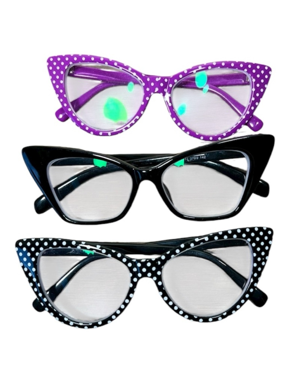 Black Polka Dot Purple Cat Eye Glasses Bundle